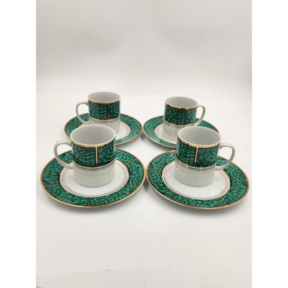 Vintage Georges Briard Imperial Malachite Porcelain Cappuccino Cups & Saucers 4 - Picture 3 of 15